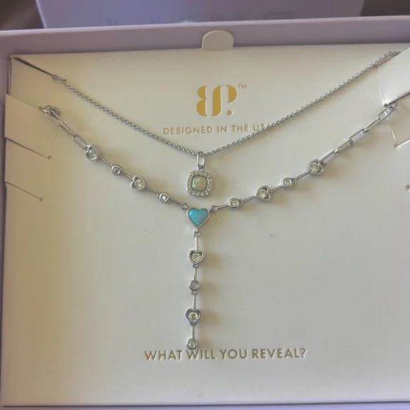 Luxe Layers Silver Necklace with Turquoise Charm - Picture 2 of 4